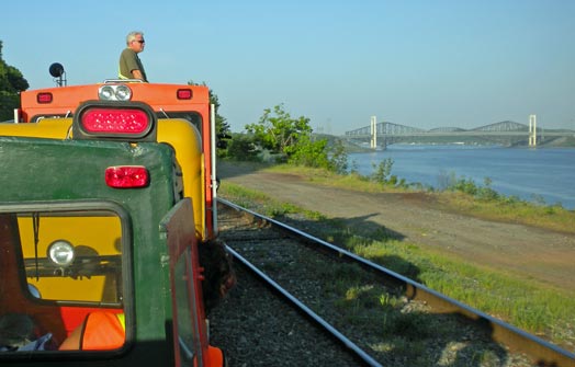 Pierre Lassonde enjoys the view of Quebec Bridge as we return to Ste. Foy