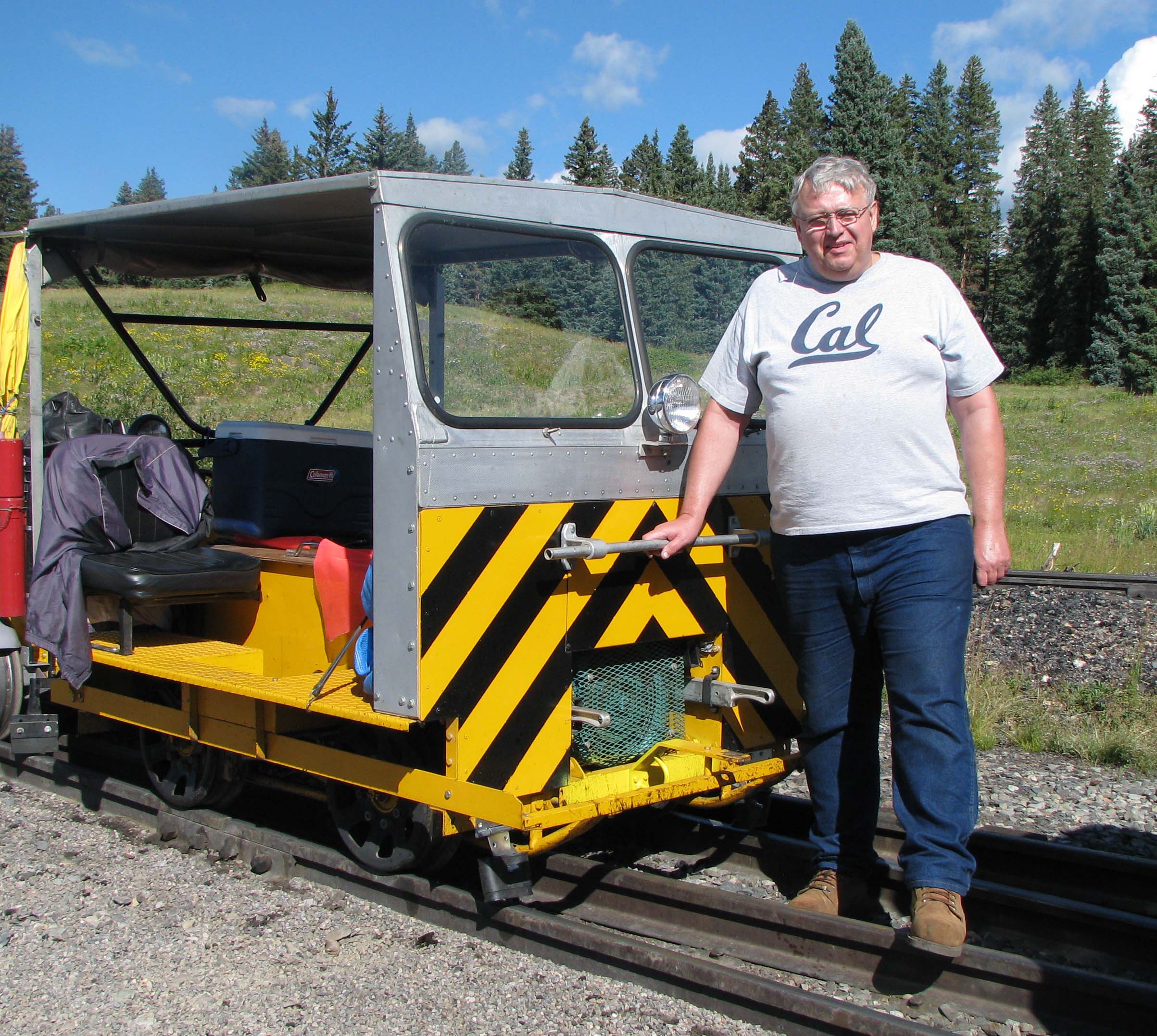 Dan at Combres Pass with his Narrow Gauge Rail Car